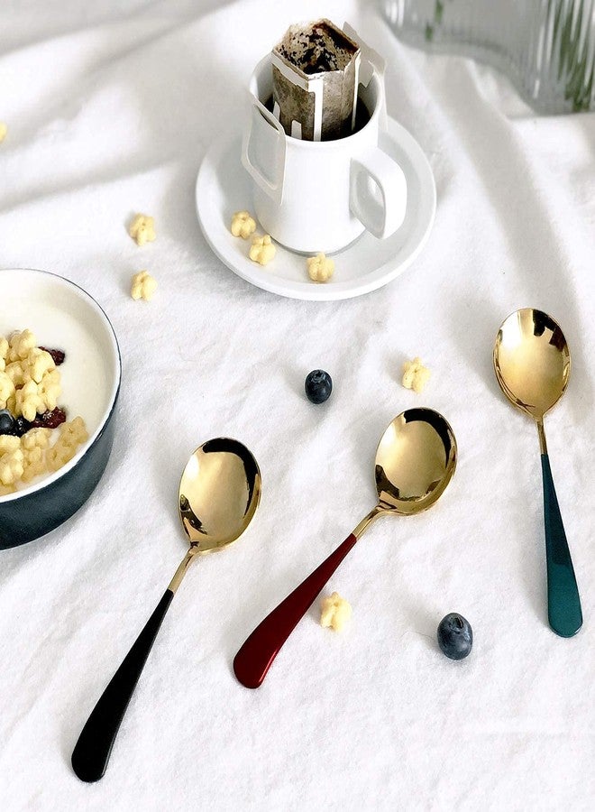 Mockery Soup Spoons, Stainless Steel Gold Colorful Round Head Table Spoons for Soup, 5 Piece Soup Spoons Set for Dinner Soup Cereal Dessert Fruit Dishwasher Safe - Image 5